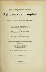 Cover of: Über den Ursprung einer kritischen Religionsphilosophie in Kants "Kritik der reinen Vernunft."
