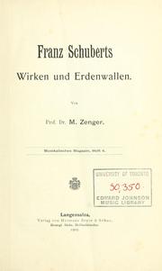 Cover of: Franz Schuberts Wirken und Erdenwallen. by Max Zenger