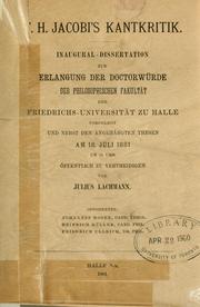 Cover of: F.H. Jacobi's Kantkritik.