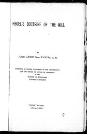 Cover of: Hegel's doctrine of the will by John Angus MacVannel
