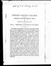 Cover of: Opening lecture session, 1886-87: subject, " Mistakes in regard to education"