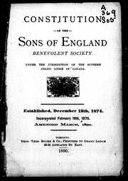 Constitution of the Sons of England Benevolent Society