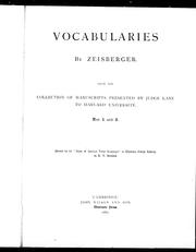 Cover of: Vocabularies by Zeisberger: from the collection of manuscripts presented by Judge Lane to Harvard University : nos. 1 and 2.