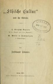 Cover of: "Ethische Cultur" und ihr Geleite by Ferdinand Tönnies