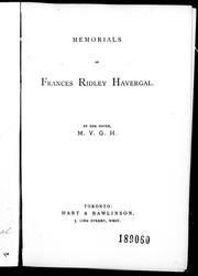 Memorials of Frances Ridley Havergal by Maria Vernon Graham Havergal