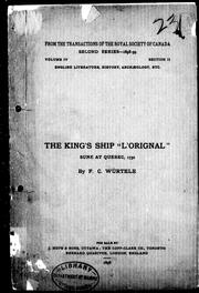 Cover of: The King's ship "L'Orignal", sunk at Quebec, 1750