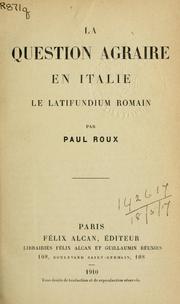Cover of: La question agraire en Italie: le latifundium romain.
