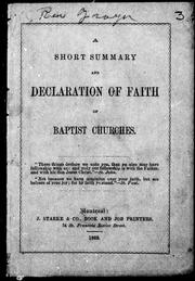 Cover of: A Short summary and declaration of faith of Baptist churches | 