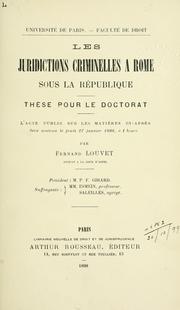 Cover of: Les juridictions criminels à Rome sous la République.