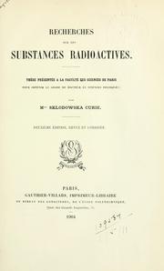 Cover of: Recherches sur les substances radioactives.