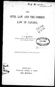 Cover of: The civil law and the common law in Canada by Frederick Parker Walton