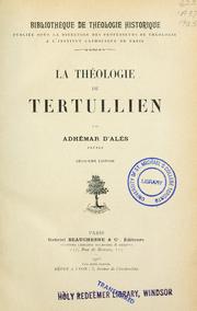 Cover of: La théologie de Tertullien by Adhémar d' Alès
