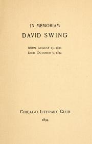 In memoriam, David Swing