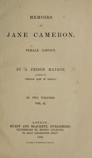 Cover of: Memoirs of Jane Cameron, female convict