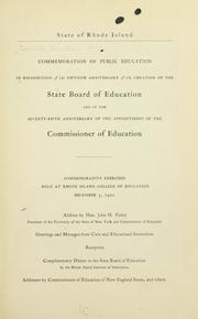 Cover of: Commemoration of public education in recognition of the fiftieth anniversary of the creation of the state Board of education and of the seventy-fifth anniversary of the appointment of the commissioner of education