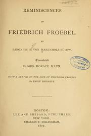 Cover of: Reminiscences of Friedrich Froebel.
