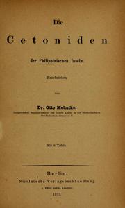 Cover of: Die Cetoniden der Philippinischen Inseln