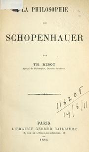 Cover of: La philosophie de Schopenhauer.
