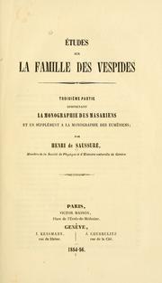 Cover of: udes sur la famille des vespides.