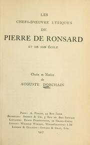 Cover of: Les  chefs-d'oeuvre lyriques de Pierre de Ronsard et de son école. by Auguste Dorchain