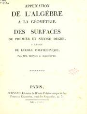Cover of: Application de l'algèbre a la géométrie by Gaspard Monge