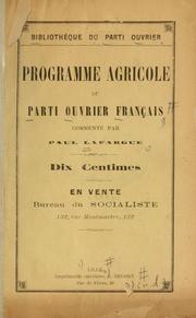 Cover of: Programme agricole du Parti Ouvrier Français by Paul Lafargue