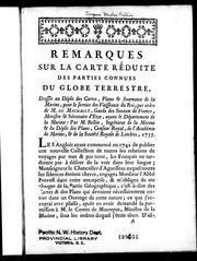 Cover of: Remarques sur la carte réduite des parties connues du globe terrestre by Jacques Nicolas Bellin
