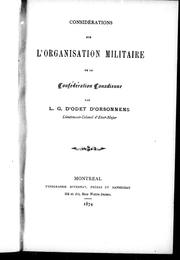 Cover of: Considérations sur l'organisation militaire de la confédération canadienne