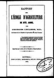 Rapport sur l'école d'agriculture de Ste. Anne by Georges Leclère