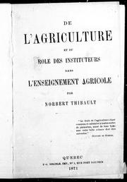Cover of De l'agriculture et du rôle des instituteurs dans l'enseignement agricole by norbert thibault