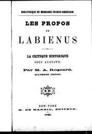 Cover of: Les propos de Labienus: la critique historique sous Auguste