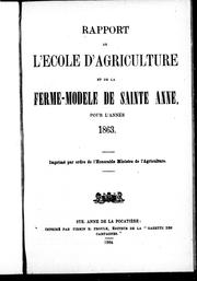 Rapport de l'École d'agriculture et de la ferme-modèle de Sainte-Anne by François Pilote