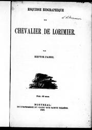 Cover of: Esquisse biographique sur Chevalier de Lorimier by Hector Fabre