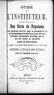 Front cover of Guide de l'instituteur by F.-X. Valade