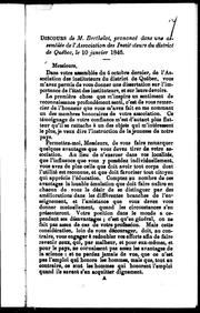Cover of: Discours de M. Berthelot prononcé dans une assemblée de l'Association des instituteurs du district de Québec, le 10 janvier 1846