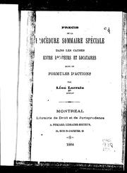 Cover of: Précis de la procédure sommaire spéciale dans les causes entre locateurs et locataires by Léon Lorrain