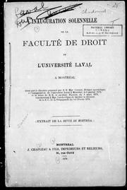 Cover of: Inauguration solennelle de la Faculté de droit de l'Université Laval à Montréal