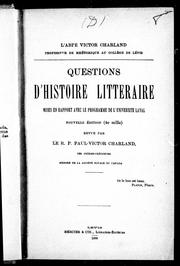 Cover of: Questions d'histoire littéraire mises en rapport avec le programme de l'université Laval