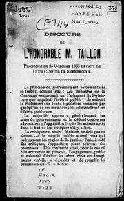 Cover of: Discours de l'Honorable M. Taillon: prononcé le 25 octobre 1888 devant le Club Cartier de Sherbrooke