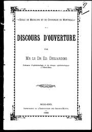 Cover of: École de médecine et de chirurgie de Montréal: discours d'ouverture