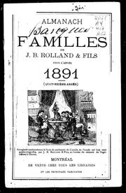 Cover of: Almanach des familles de J.B. Rolland & fils pour l'année 1891: (quatorzième année)
