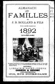 Cover of: Almanach des familles de J.B. Rolland & fils pour l'année bissextile 1892 by J. B. Rolland & fils (Firme)