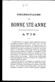 Cover of: Pèlerinages à la bonne Ste-Anne: avis