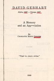Cover of: David Gebhart, Alpha 1827-Omega 1907: a memory and an appreciation