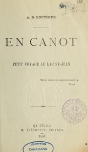 Cover of: En canot: petit voyage au lac st-Jean