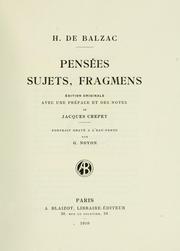 Pensées, sujets, fragmens by Honoré de Balzac