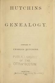 Cover of: Hutchins genealogy by Charles Hutchins