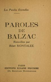 Cover of: Paroles de Balzac by Honoré de Balzac