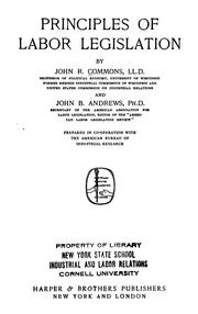 Cover of: Principles of labor legislation