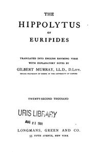 Cover of: The Hippolytus of Euripides by Euripides